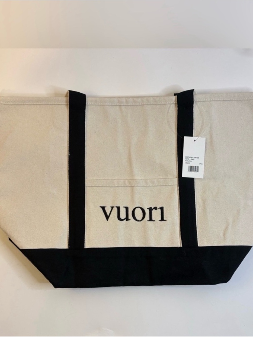 Vuori Cream and Black Canvas Tote